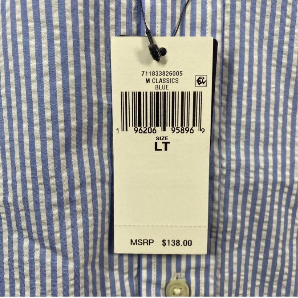 PRL Seersucker Blue Striped Short Sleeve Shirt Mens Large Tall Polo Ralph Lauren - Picture 7 of 11